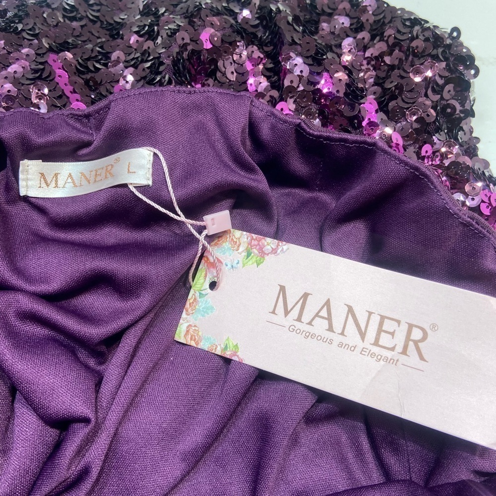 MANER Sequined Ombre Mini Skirt Size Large Purple Elastic Waist NWT READ - Picture 9 of 9